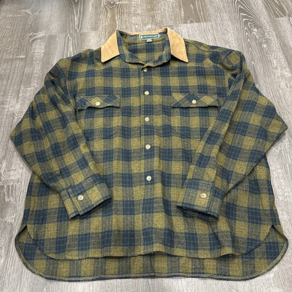 J. J. Farmer Mens Shirt Plaid Long Sleeve Flannel Leather Collar Size XL Canada